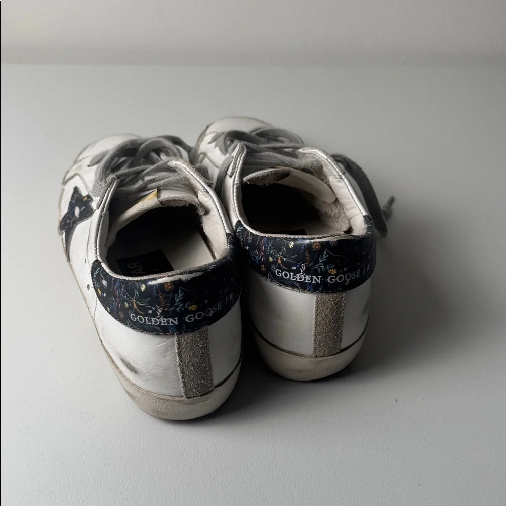 Golden Goose Super Star with Navy Floral star and Heel Detail Sneaker Size 36 - Picture 2 of 7